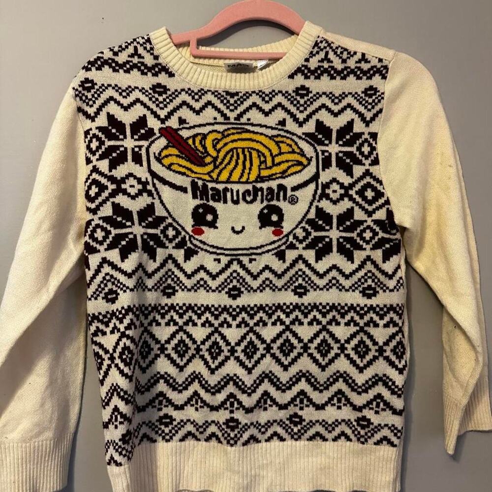 Maruchan Ramen Sweater S/M Kawaii Noodle Graphic Fair Isle Ugly Christmas Y2K